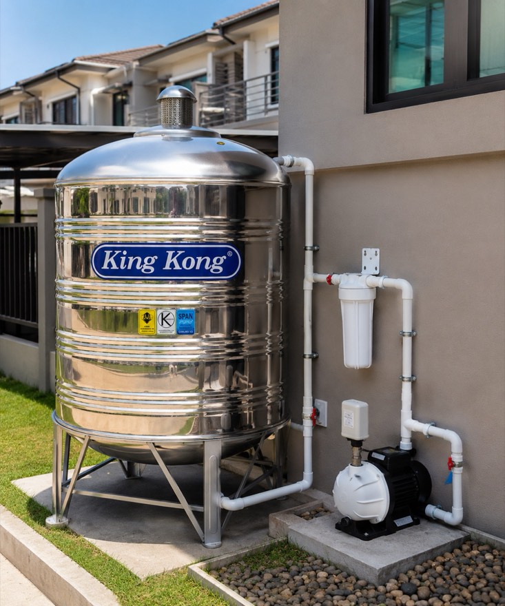 Sistem tangki air rumah lengkap — tangki King Kong 1000 liter bersama pam dan penapis air